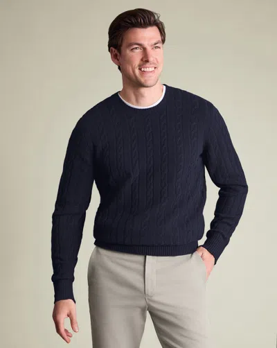 Charles Tyrwhitt Men's  Cable Merino Crew Neck Sweater In Blue
