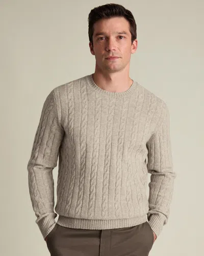 Charles Tyrwhitt Men's  Cable Merino Crew Neck Sweater In Neutral