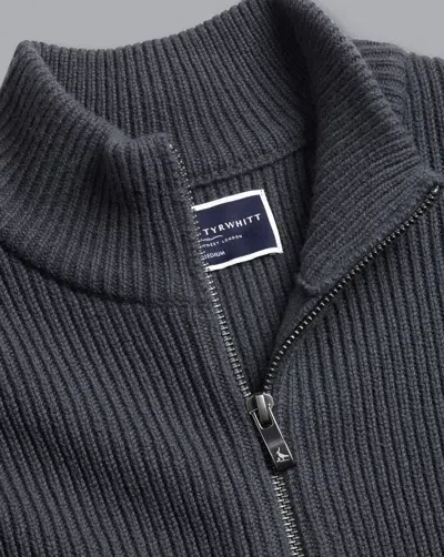 Charles Tyrwhitt Men's  Chunky Zip Funnel Neck Cardigan In Grey