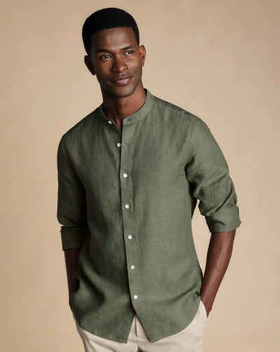 Charles Tyrwhitt Slim Fit Linen Dress Shirt In Green