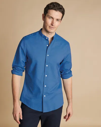 Charles Tyrwhitt Men's  Collarless Stretch Washed Oxford Casual Shirt In Blue