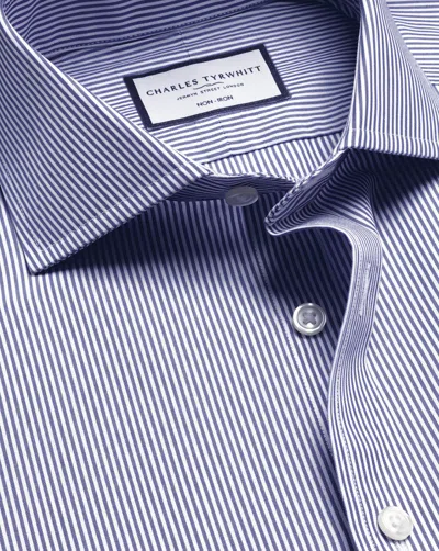 Charles Tyrwhitt Cutaway Collar Non-iron Bengal Stripe Cotton Dress Shirt In Blue