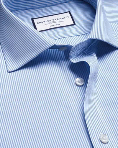 Charles Tyrwhitt Cutaway Collar Non-iron Bengal Stripe Cotton Dress Shirt In Blue