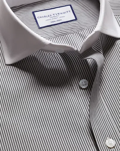 Charles Tyrwhitt Men's  Cutaway Collar Non-iron Bengal Stripe Winchester Dress Shirt In Black