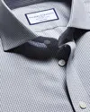 Charles Tyrwhitt Men's  Cutaway Collar Non-iron Poplin Mini Gingham Checkered Dress Shirt In Grey