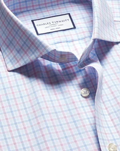 Charles Tyrwhitt Men's  Cutaway Collar Non-iron Poplin Multi Checkered Dress Shirt In Pink