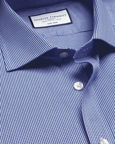 Charles Tyrwhitt Cutaway Collar Non-iron Puppytooth Cotton Dress Shirt In Blue