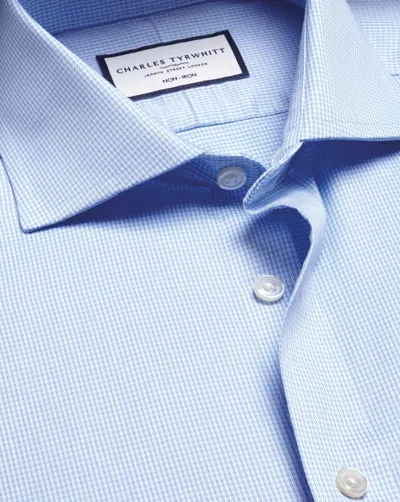Charles Tyrwhitt Cutaway Collar Non-iron Puppytooth Cotton Dress Shirt In Blue