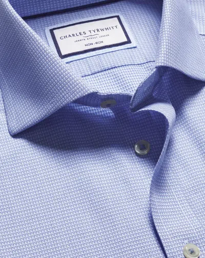 Charles Tyrwhitt Men's  Cutaway Collar Non-iron Stretch Kensington Weave Dress Shirt In Blue