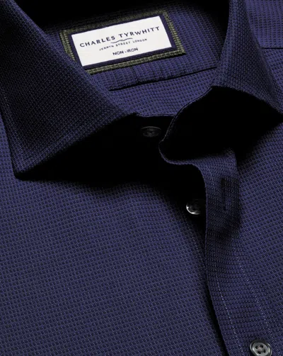 Charles Tyrwhitt Men's  Cutaway Collar Non-iron Stretch Kensington Weave Dress Shirt In Blue