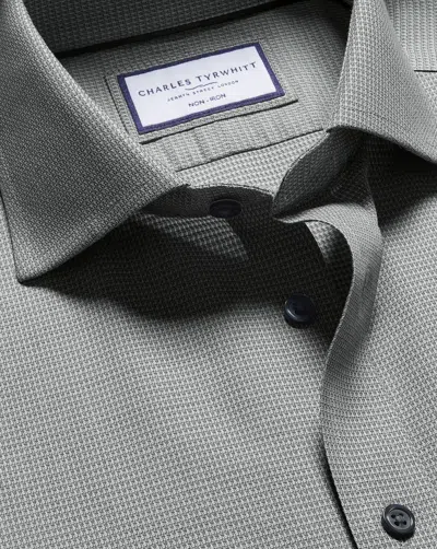 Charles Tyrwhitt Men's  Cutaway Collar Non-iron Stretch Kensington Weave Dress Shirt In Grey
