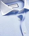 Charles Tyrwhitt Cutaway Collar Non-iron Bengal Stripe Winchester Cotton Dress Shirt In Blue
