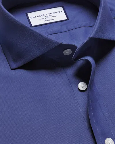Charles Tyrwhitt Men's  Cutaway Collar Non-iron Twill Dress Shirt In Blue