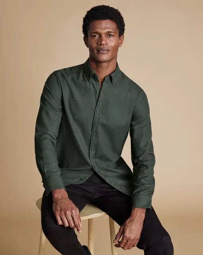 Charles Tyrwhitt Men's  Dobby Flannel Casual Shirt In Green