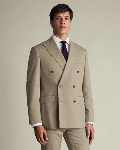 Charles Tyrwhitt Men's  Double Breasted Ultimate Performance Herringbone Suit Na Jacket In Neutral