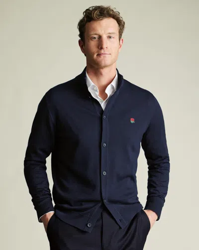 Charles Tyrwhitt Men's  England Rugby Funnel Neck Cardigan In Blue