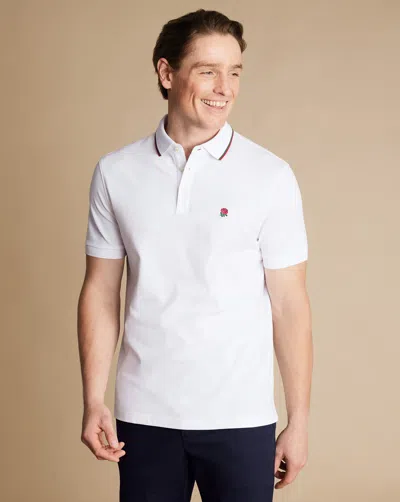 Charles Tyrwhitt Men's  England Rugby Pique Polo Shirt In White