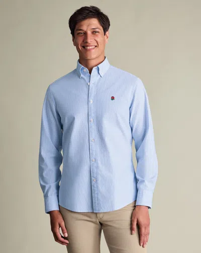 Charles Tyrwhitt Men's  England Rugby Washed Oxford Stripe Shirt In Blue