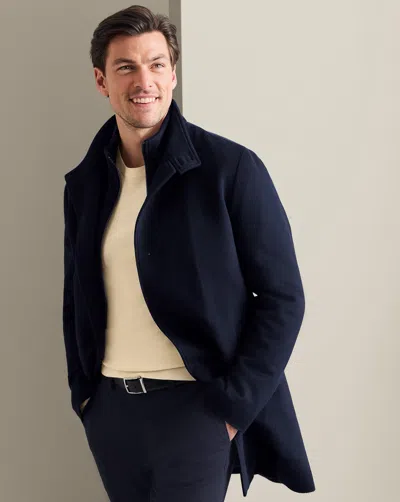 Charles Tyrwhitt Men's  Fine Merino Funnel Neck Overna Coat In Blue