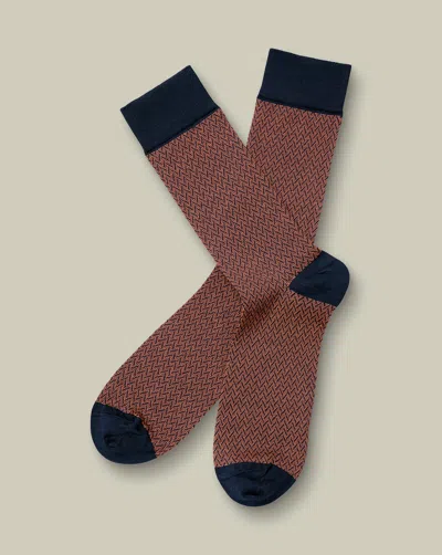 Charles Tyrwhitt Men's  Herringbone Socks In Brown