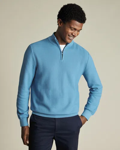 Charles Tyrwhitt Men's  Honeycomb Zip Neck Sweater In Blue