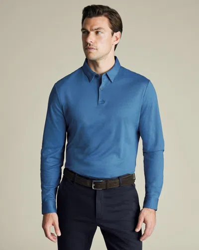 Charles Tyrwhitt Men's  Long Sleeve Smart Jersey Polo Shirt In Blue