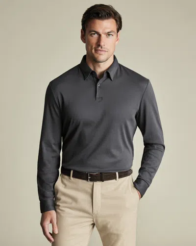 Charles Tyrwhitt Men's  Long Sleeve Jersey Polo Shirt In Grey