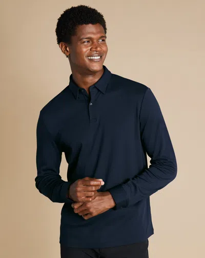 Charles Tyrwhitt Men's  Long Sleeve Performance Smart Jersey Polo Shirt In Blue