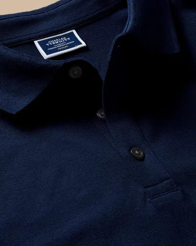 Charles Tyrwhitt Tyrwhitt Long Sleeve Pique Cotton Polo Shirt In Blue