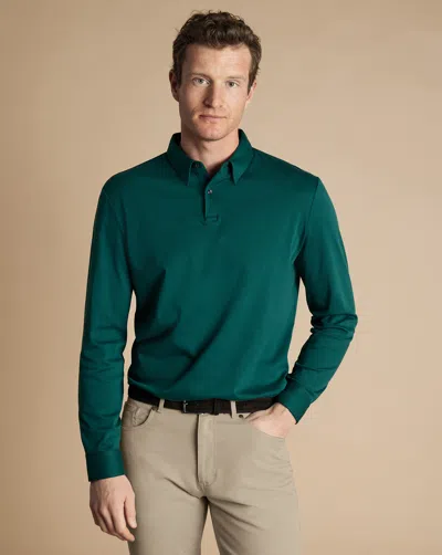Charles Tyrwhitt Men's  Long Sleeve Smart Jersey Polo Shirt In Green