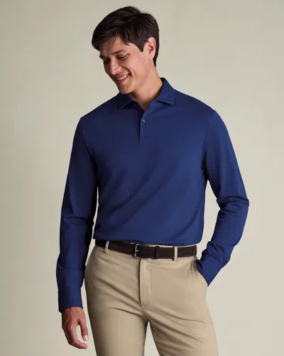 Charles Tyrwhitt Men's  Long Sleeve Smart Pique Polo Shirt In Blue