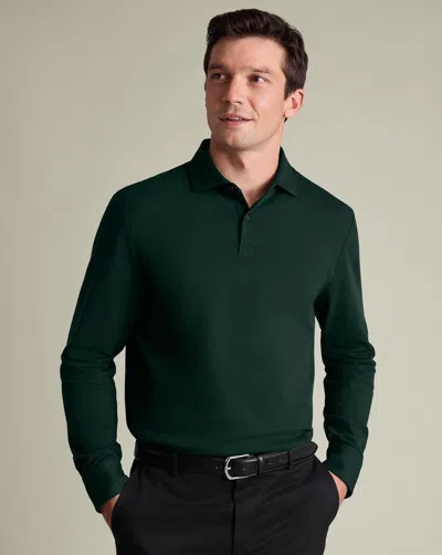 Charles Tyrwhitt Men's  Long Sleeve Smart Pique Polo Shirt In Green