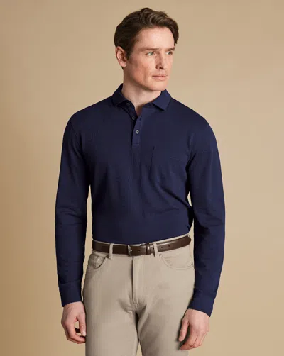 Charles Tyrwhitt Men's  Long Sleeve Pique Polo Shirt In Blue