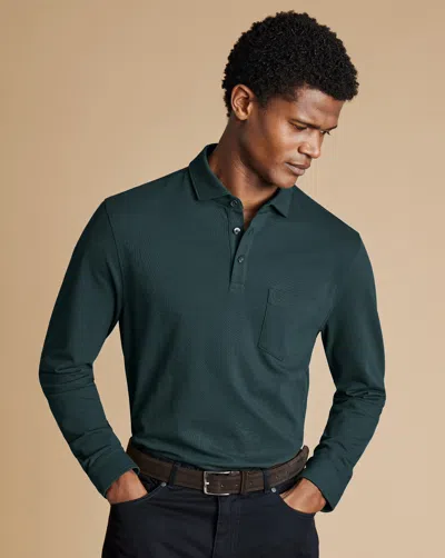 Charles Tyrwhitt Men's  Long Sleeve Pique Polo Shirt In Green