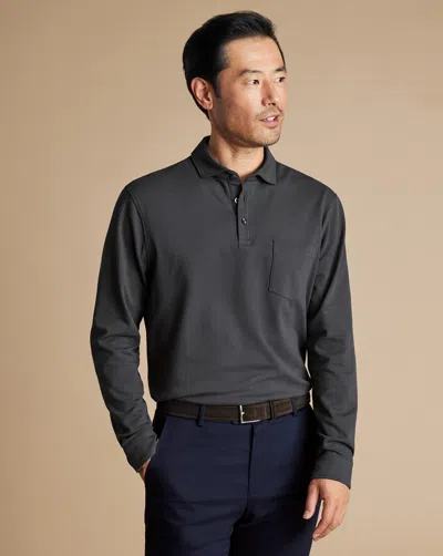 Charles Tyrwhitt Men's  Long Sleeve Pique Polo Shirt In Grey