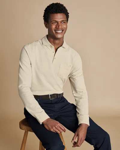 Charles Tyrwhitt Men's  Long Sleeve Pique Polo Shirt In Neutral