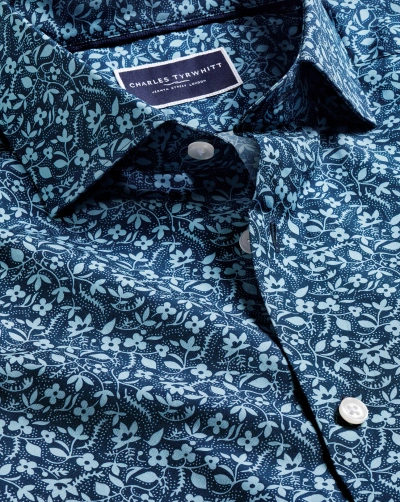 Charles Tyrwhitt Men's  Made With Liberty Fabric Semi-cutaway Collar Floral Print Casual Shirt In Blue