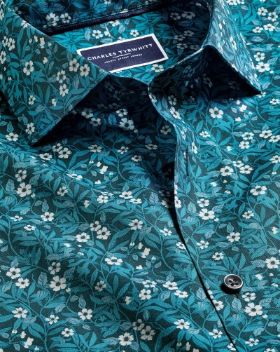 Charles Tyrwhitt Men's  Made With Liberty Fabric Semi-cutaway Collar Floral Print Casual Shirt In Green