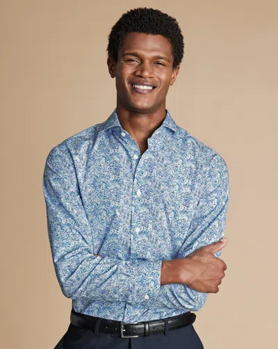 Charles Tyrwhitt Men's  Made With Liberty Fabric Semi-cutaway Linear Print Shirt In Blue