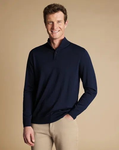 Charles Tyrwhitt Men's  Merino Button Neck Sweater In Blue