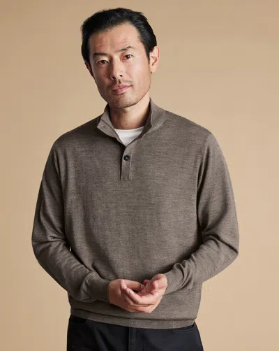 Charles Tyrwhitt Men's  Merino Button Neck Sweater In Brown