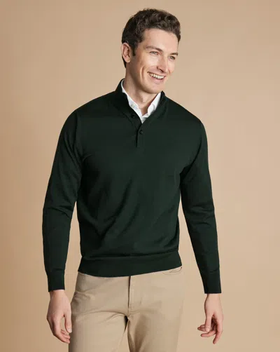Charles Tyrwhitt Men's  Merino Button Neck Sweater In Green