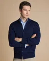 Charles Tyrwhitt Men's  Merino Button Through Funnel Neck Cardigan In Blue