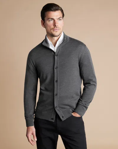Charles Tyrwhitt Men's  Merino Button Through Funnel Neck Cardigan In Grey