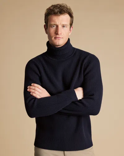 Charles Tyrwhitt Men's  Merino Roll Neck Chunky Sweater In Blue