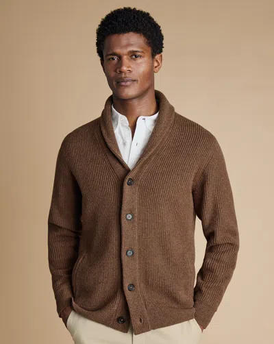 Charles Tyrwhitt Men's  Merino Shawl Neck Chunky Cardigan In Brown