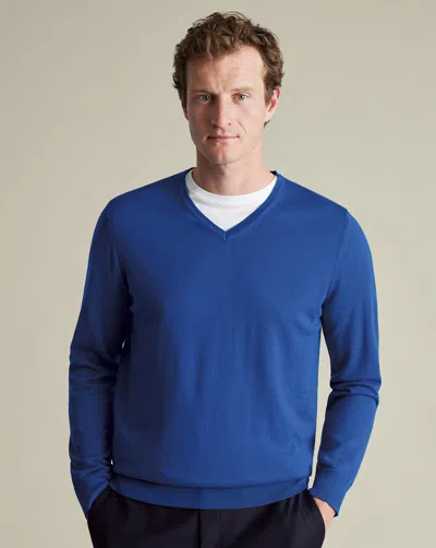Charles Tyrwhitt Men's  Merino V-neck Sweater In Blue