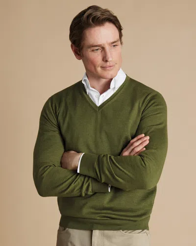 Charles Tyrwhitt Men's  Merino V-neck Sweater In Green