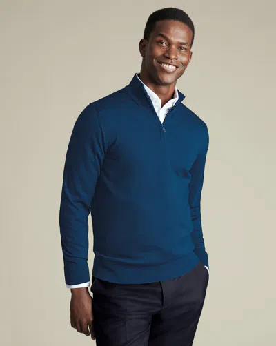 Charles Tyrwhitt Men's  Merino Zip Neck Sweater In Blue