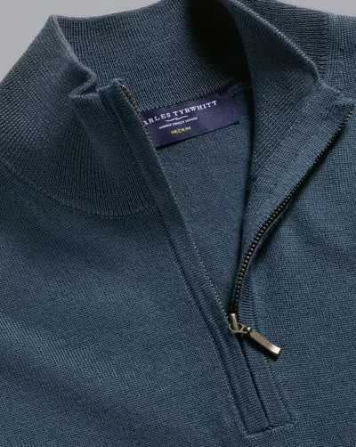 Charles Tyrwhitt Men's  Merino Zip Neck Sweater In Blue